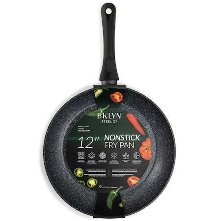 Bklyn Steel Co. 12in MILKY WAY Aluminum Forged Silicone Handle Frypan - Black 30238